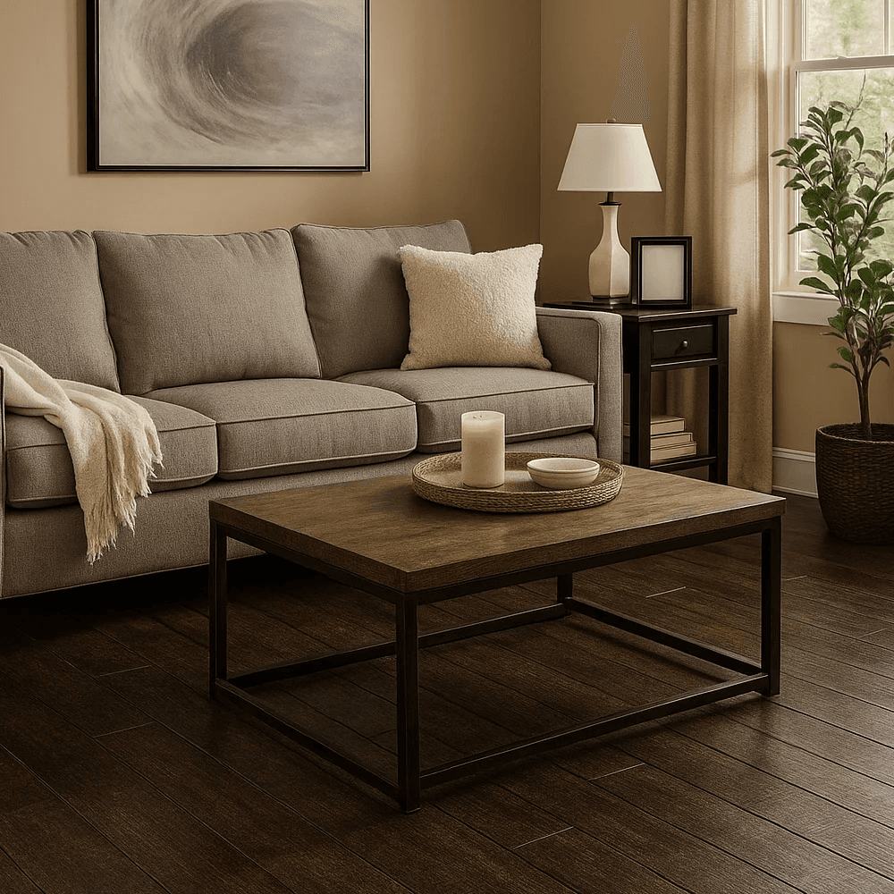 Hardwood flooring next to luxury vinyl plank sample