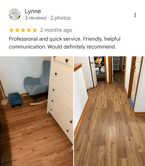 Google review from Lynne — 5 stars for L&R Flooring Solutions
